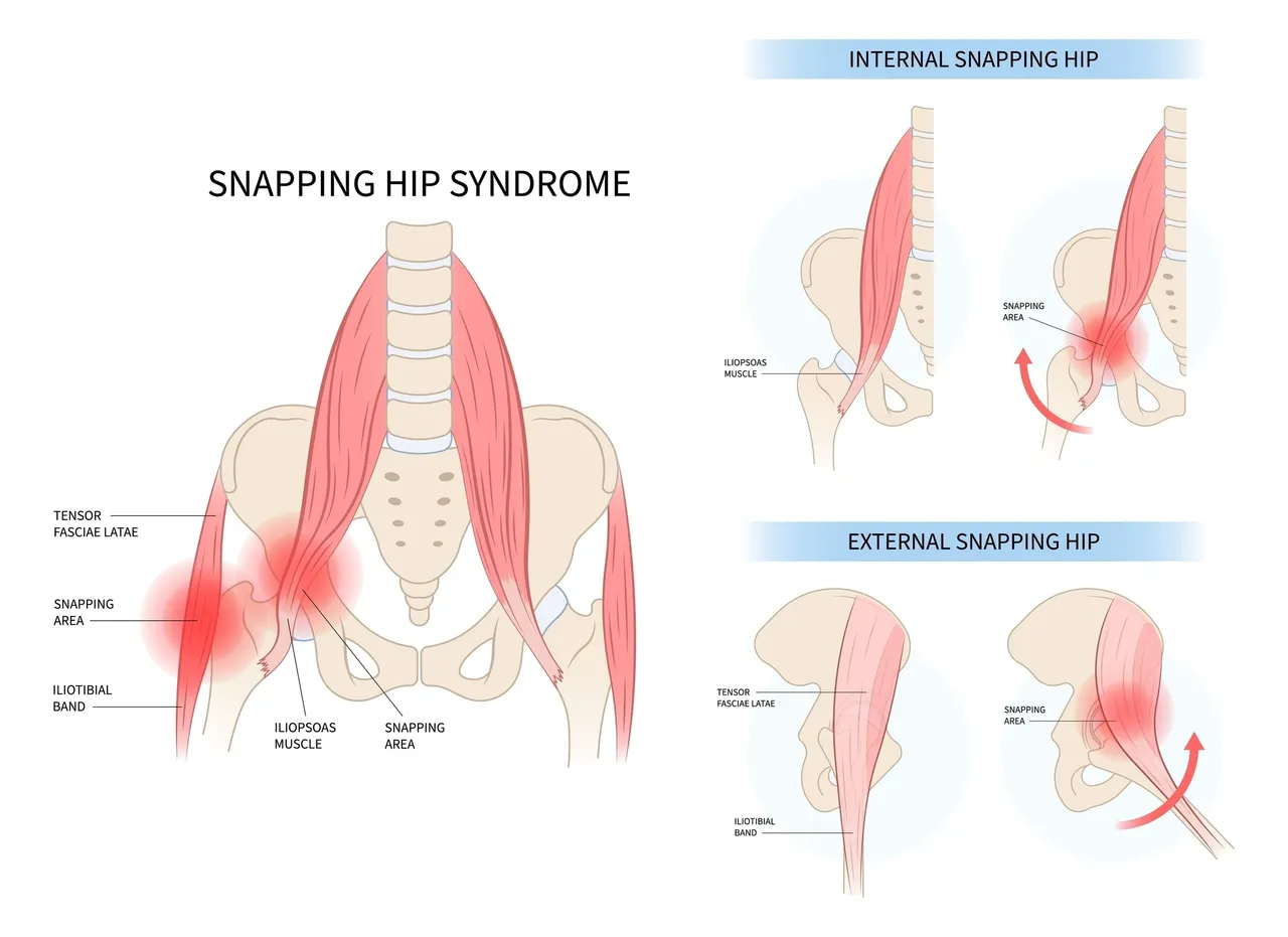 a diagram showing the different stages of squeezing hip syndrome.